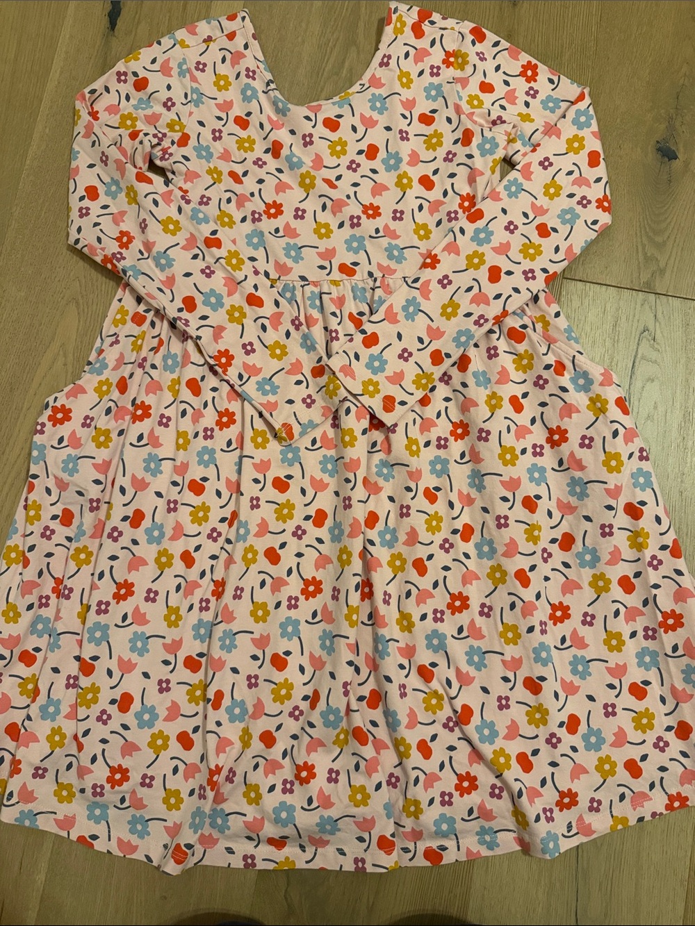 Hanna Andersson Girls Floral Pink Long-Sleeve Cotton Dress